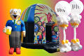 Mascotte, springkussen en ballonpilaren voor een feest thuis